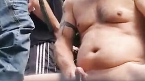 Three Daddies Stroking in the Woods
