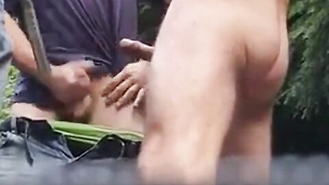 Three Daddies Stroking in the Woods
