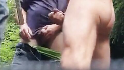 Three Daddies Stroking in the Woods
