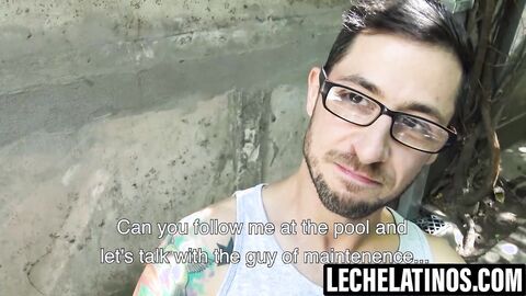 LecheLatinos.com - Ariel kneels to suck the sexy pool cleaner
