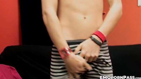 Cute emo dude Andy Kay wanks out his wad to unleash milky jizz