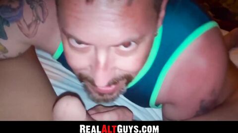 RealAltGuys.com - Bearded homo sucks fat hairy cock in an intense amateur POV video