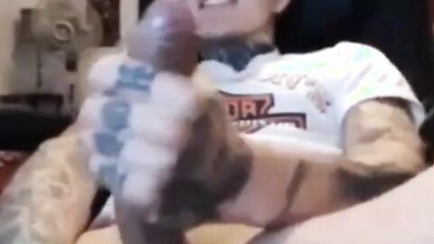 Latin Twink With Biggest Tattooed Cock Masturbates