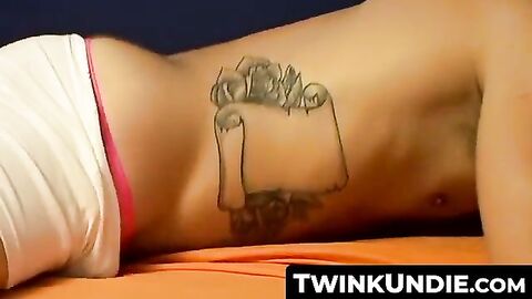 TwinkUndie.com - Tattooed jock Kelly Cooper's bed-humping and undie cream pie
