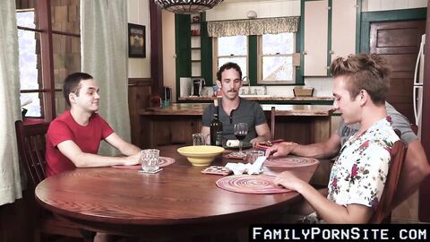 FamilyPornSite.com - Horny daddies and kinky stepsons enjoy a bareback foursome