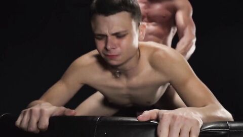 Little sub lubes precum while muscular dom hammers him hard