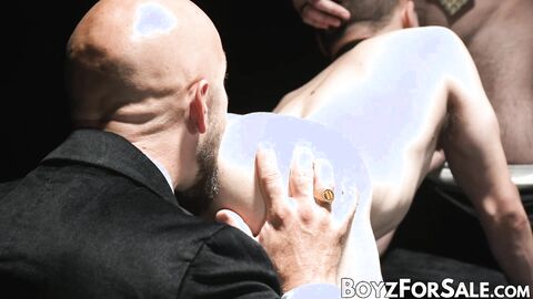 Sub Marcus RIvers sucking while another DILF rims his hot ass