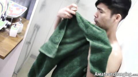 Amateur guy Darius sucks a dildo while wanking his erect schlong
