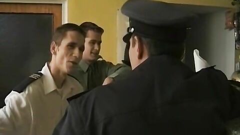 Three horny and uniformed twinks having hardcore fuck