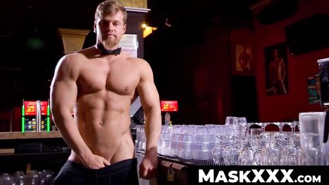 MaskXXX.com - Buff stud's nude masturbation session behind the bar with vigor