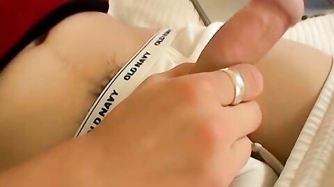 Horny twink with hard prick pleasures himself on a bed
