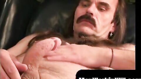 MenWorkinXXX.com - Hairy older homo jerks off vigorously before releasing his hot sem