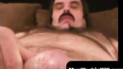 MenWorkinXXX.com - Hairy older homo jerks off vigorously before releasing his hot sem