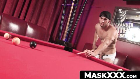 MaskXXX.com - Attractive jock's pool game before a big hard cock stroke
