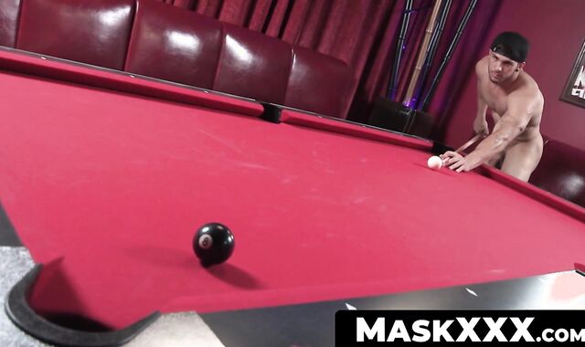MaskXXX.com - Attractive jock's pool game before a big hard cock stroke