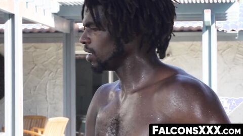 FalconsXXX.com - Black athletic stud Devin Trez barebacks Gus Del Rey outdoor in a wi