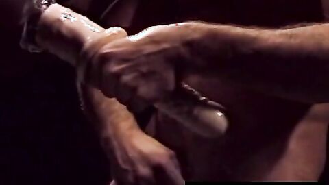 Black gay gets his hole stretched hard by huge dildo
