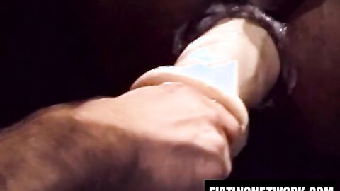 Black gay gets his hole stretched hard by huge dildo