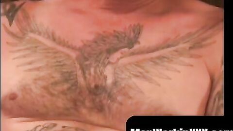 MenWorkinXXX.com - Heavily inked older amateur smokes and masturbates vigorously