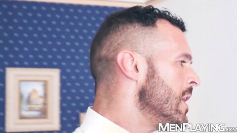 Suited Denis Vega anal pounds his boss Salvador Mendozas tight ass