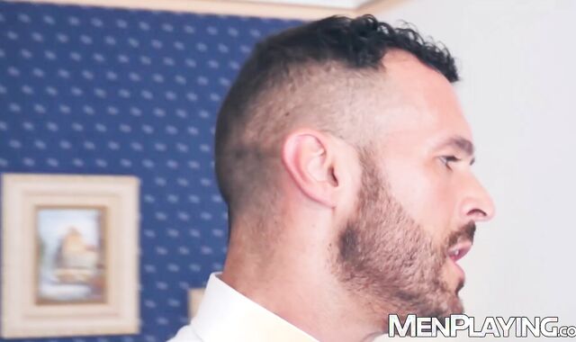 Suited Denis Vega anal pounds his boss Salvador Mendozas tight ass