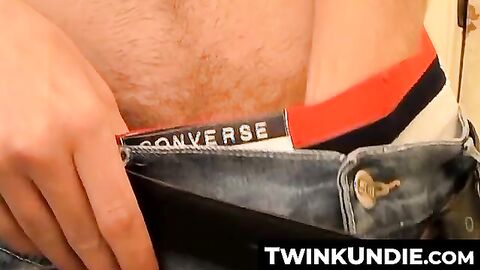 TwinkUndie.com - Solo twink Billy's teasing strokes lead to bursting cream and hot cu
