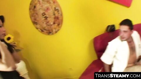 TransSteamy.com - Asian tranny's hard ass fucking and hot cum facial