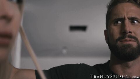 Blonde TS Aubrey Kate wrecks hairy hunk Wesley Woods ass tight ass