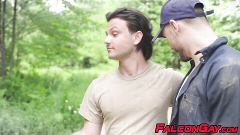 Arno Antino and Enzo Muller fuck bareback in woods with Felix Trainor