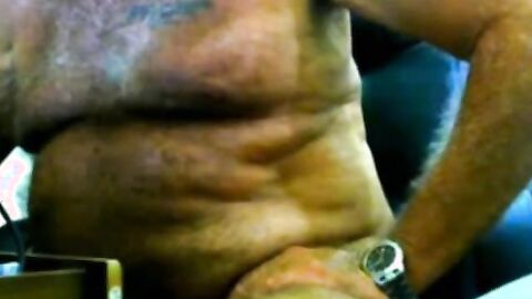 Old Man Stroking on Webcam