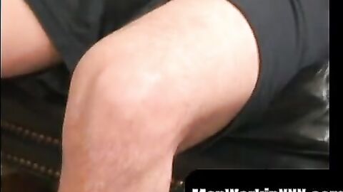MenWorkinXXX.com - Tattooed dude tugs his cock until he splatters cum on his belly