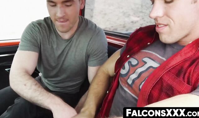 FalconsXXX.com - Jocks Alex Mecum and Fane Roberts in a mutual blowjob session in a w