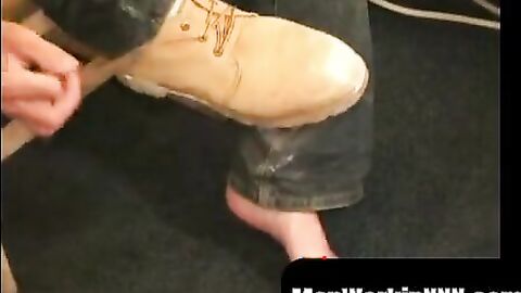 MenWorkinXXX.com - Rough older guy strips naked and tugs his big hard cock vigorously