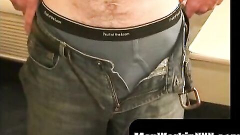 MenWorkinXXX.com - Rough older guy strips naked and tugs his big hard cock vigorously