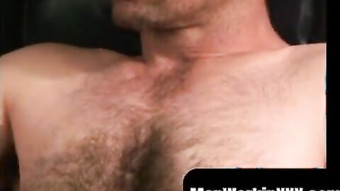 MenWorkinXXX.com - Mature guy shows off his hairy body and tugs his big cock eagerly