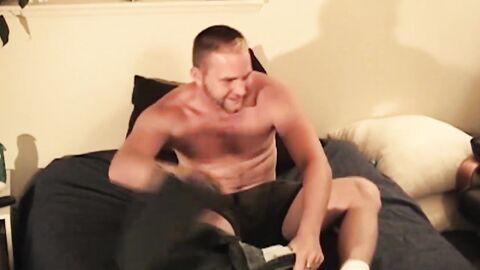 Big guy shoots a load of cum after jerking off all alone