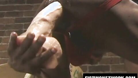 Black gay ass fucks himself with monster toy