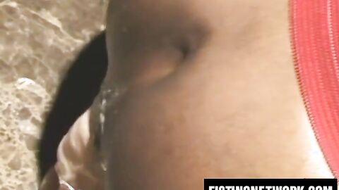Black gay ass fucks himself with monster toy