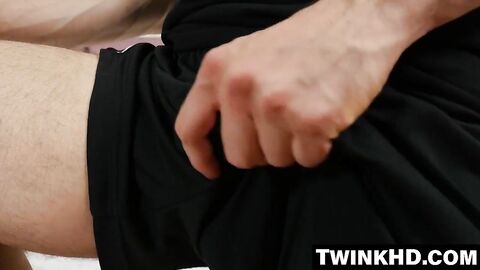 Smooth twink strokes his thick cock just for your pleasure