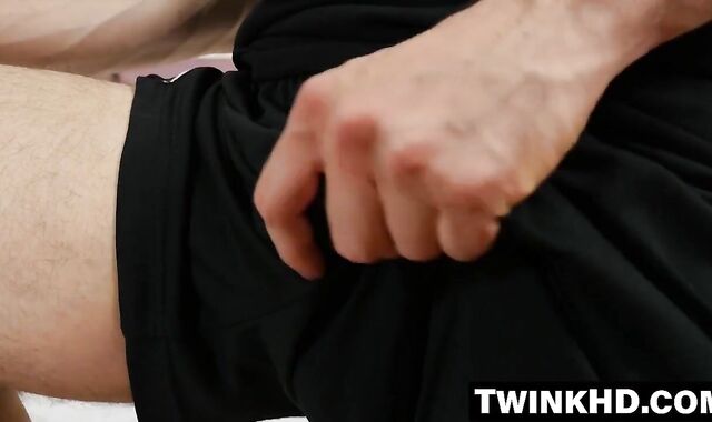 Smooth twink strokes his thick cock just for your pleasure