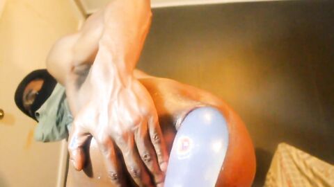 Black Twink Farts Out XXL Dildo