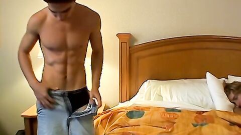 Hot twinks get it going bareback style after watching porn