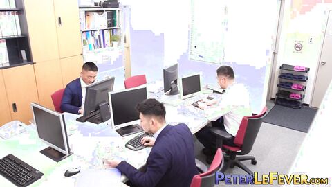 Rio and Hiroya welcomes newbie Bao with a rough threesome fuck