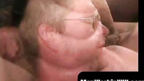 MenWorkinXXX.com - Thick older dude with glasses touches himself and jerks off intens