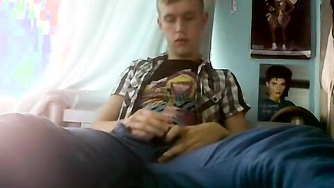 Cute Brit twink stroking his long hard uncut cock for you