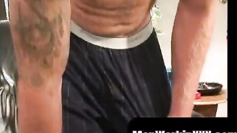 MenWorkinXXX.com - Mature guy shows off his big hard cock before tugging it intensely