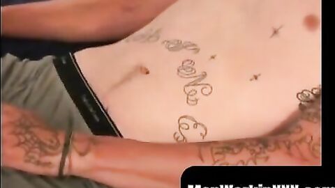 MenWorkinXXX.com - Tattooed dude enjoys smoking cigars and gently jerking off his coc