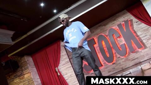 MaskXXX.com - Black stripper's blowjob reception from mature cock lover Pascal