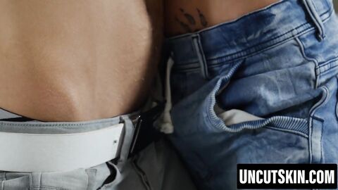 Skinny boy moans as his loverâs thick cock pounds him bare