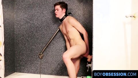 BoyObsession.com - Young emo twink busted in the shower lays down and jacks off hard